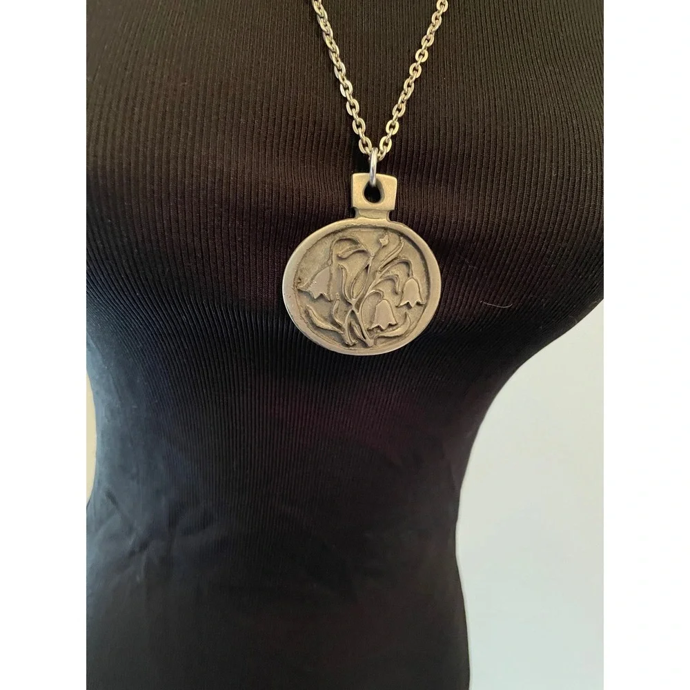 Rune Tennesmed‎ Sweden Pewter Lily of the Valley Pendant Necklace Vintage MCM